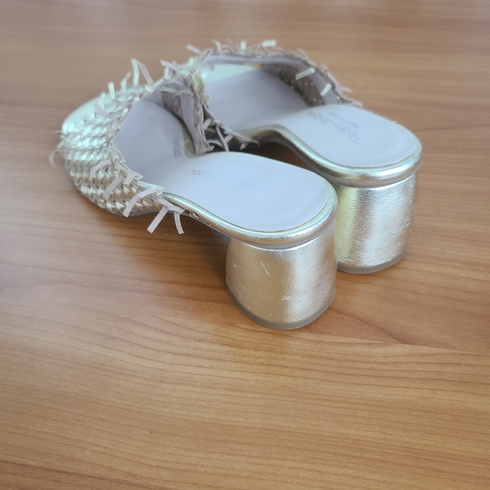 Pedro Anton Sandal Slides Women’s US‎ 8.5/Eur 39 Gold Fringe Shoes Made In Spain - Picture 3 of 10